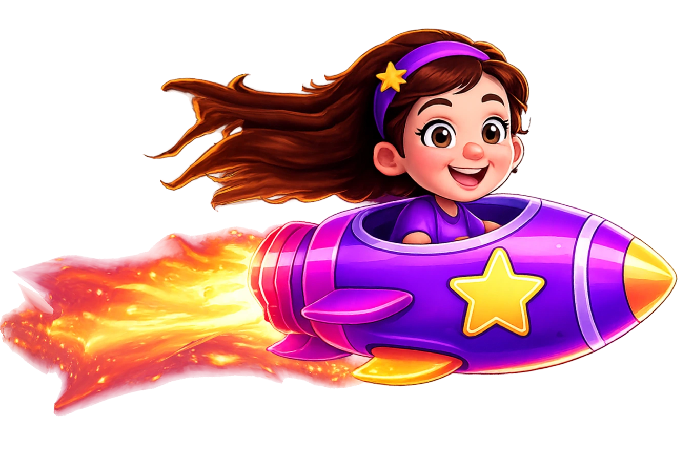 Melanie flying her rocket