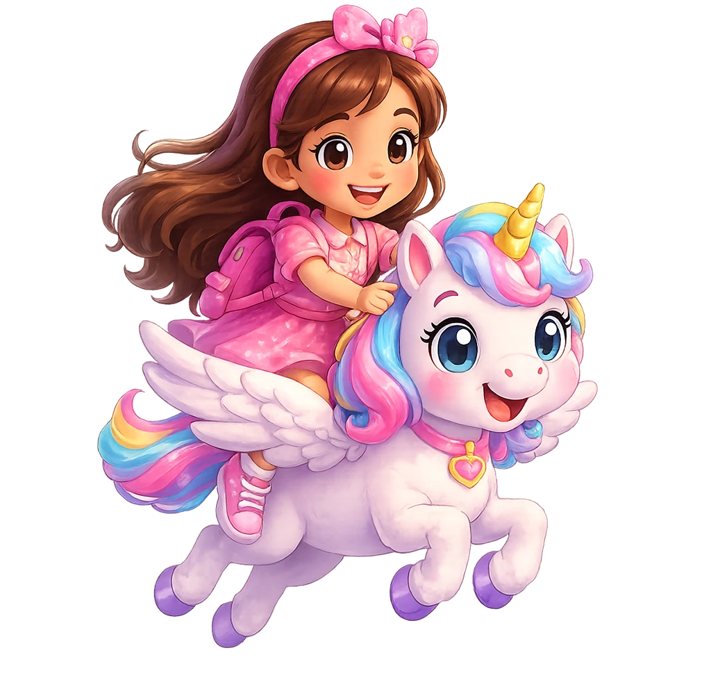 Girl flying on a magical unicorn